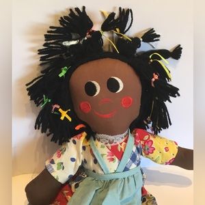 18” Folk Art Stuffed Rag Baby Doll Black Americana Childs Toy.